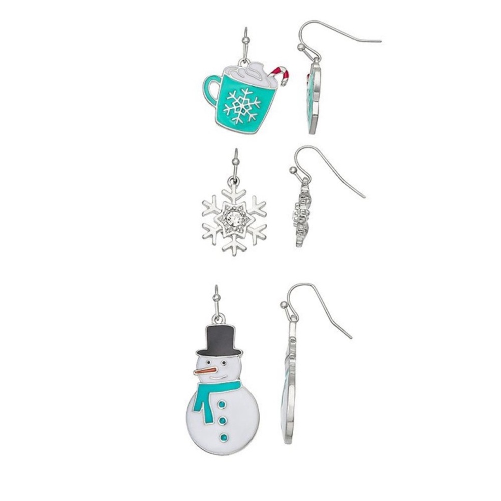 Festive Snowman and Snowflake Earrings Set
